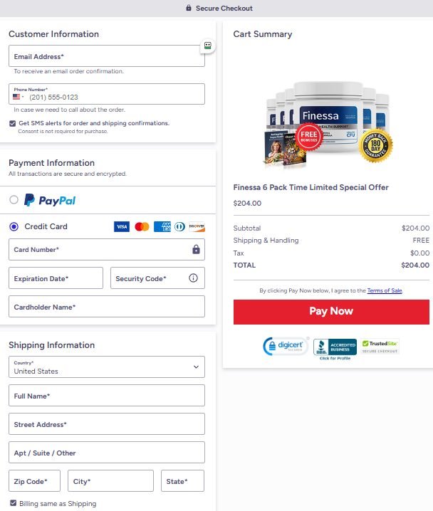 Sesupport official Finessa checkout process